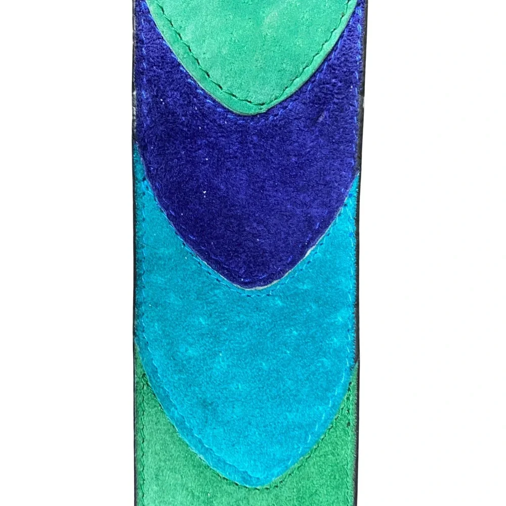 Compagnie Internationale Express Vintage Suede Patchwork Belt Blue Green Medium